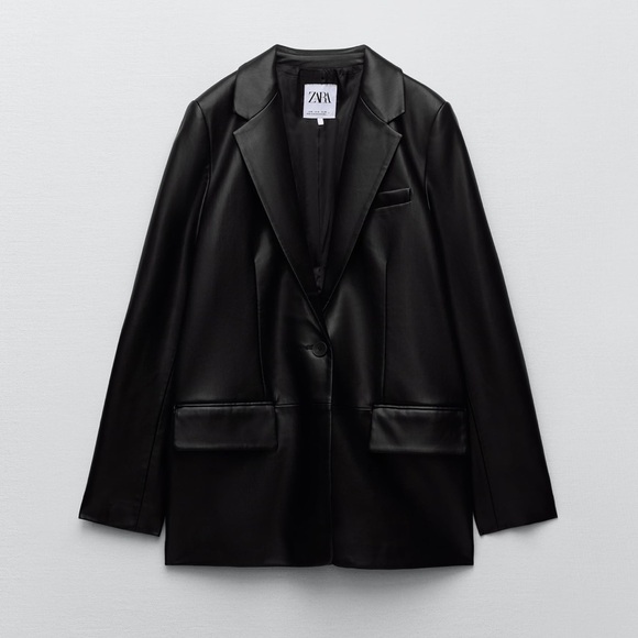 Zara Jackets & Blazers - Black Zara Faux Leather Blazer, Size XS
